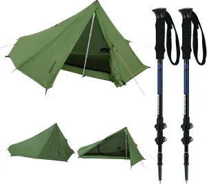 1-Person Ultralight Trekking Pole Tent & Collapsible Aluminum Hiking Poles by Underwood Aggregator