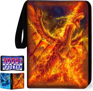 1008 Pockets Card Binder 9 Pocket, 3-Ring Trading Card Binder with 56 Page Removable Sleeves, High Storage Trading Card Holder Collection Card Album Carrying Organizer Case for MTG TCG Cards - Fire