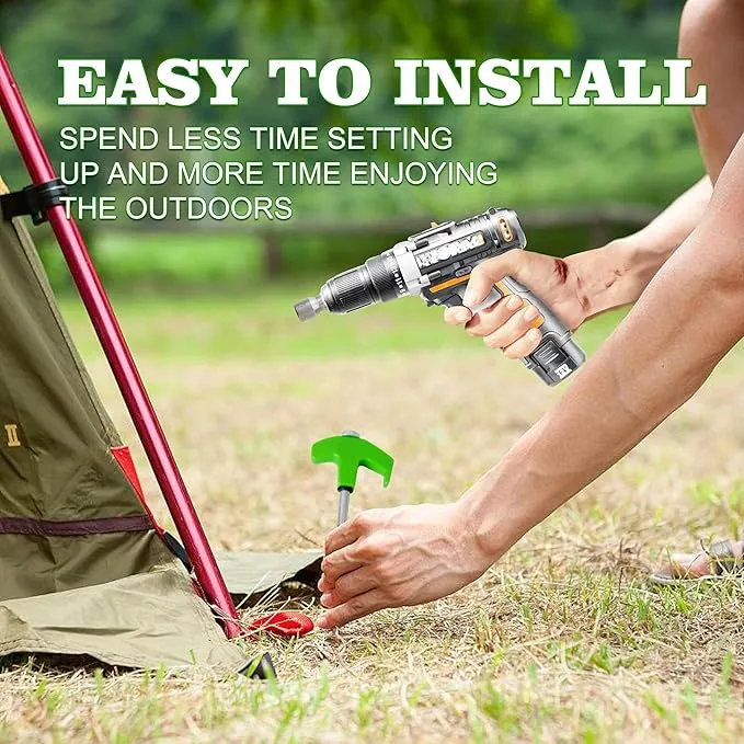 10" Screw in Tent Stakes for Drilling with Hex Heads Driver, Ground Anchors Screw in Tent Pegs Camping Stakes, Screw in Tent Stakes Heavy Duty with 4x13ft Rope &1 Stopper (8 Pack)