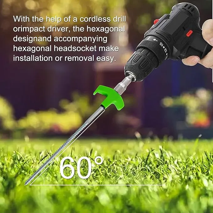 10" Screw in Tent Stakes for Drilling with Hex Heads Driver, Ground Anchors Screw in Tent Pegs Camping Stakes, Screw in Tent Stakes Heavy Duty with 4x13ft Rope &1 Stopper (8 Pack)