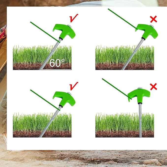 10" Screw in Tent Stakes for Drilling with Hex Heads Driver, Ground Anchors Screw in Tent Pegs Camping Stakes, Screw in Tent Stakes Heavy Duty with 4x13ft Rope &1 Stopper (8 Pack)