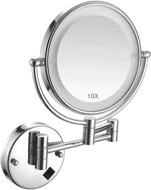 10X Magnifying Wall Mounted Makeup Mirror, 8In Magnification Makeup Mirror Adjustable 360° Swivel Extendable Cosmetic Vanity Mirror Mirrors for Bathro