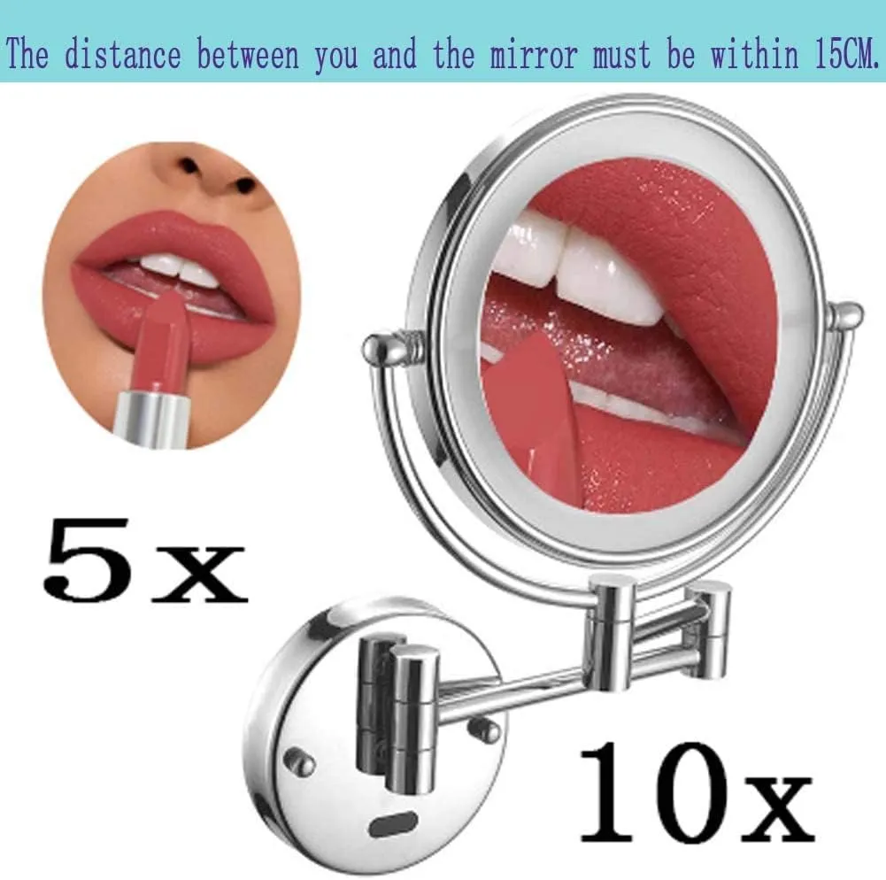 10X Magnifying Wall Mounted Makeup Mirror, 8In Magnification Makeup Mirror Adjustable 360° Swivel Extendable Cosmetic Vanity Mirror Mirrors for Bathroom Vanity,Black,hardwire(Black,Hardwire)