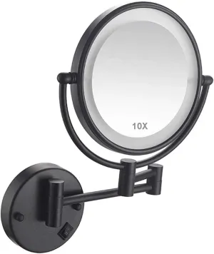10X Magnifying Wall Mounted Makeup Mirror, 8In Magnification Makeup Mirror Adjustable 360° Swivel Extendable Cosmetic Vanity Mirror Mirrors for Bathroom Vanity,Black,hardwire(Black,Hardwire)