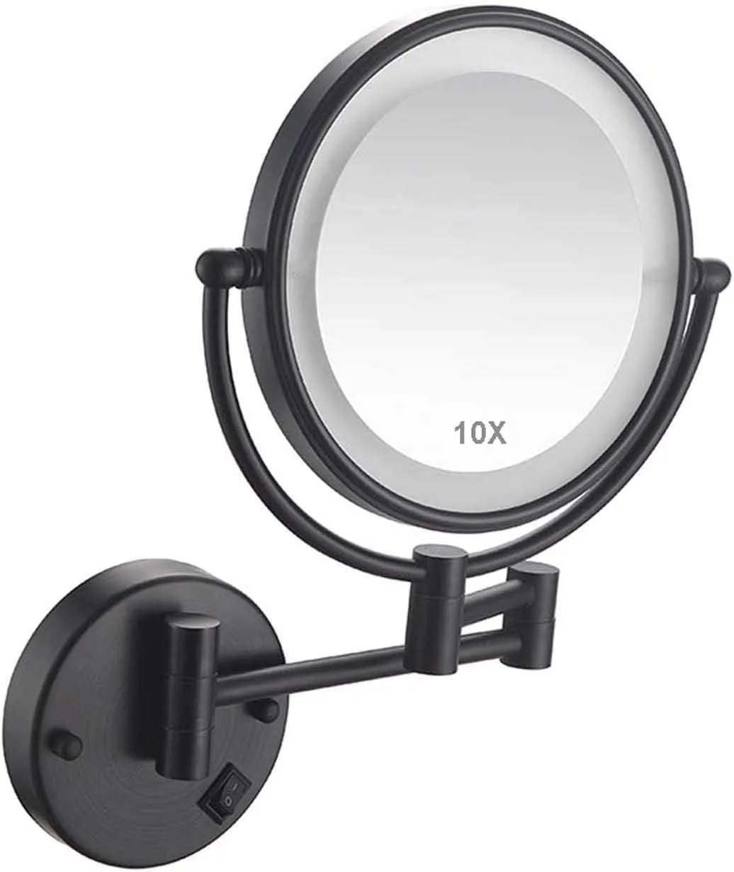 10X Magnifying Wall Mounted Makeup Mirror, 8In Magnification Makeup Mirror Adjustable 360° Swivel Extendable Cosmetic Vanity Mirror Mirrors for Bathroom Vanity,Black,hardwire(Black,Hardwire)