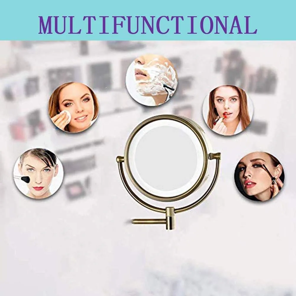 10X Magnifying Wall Mounted Makeup Mirror, 8In Magnification Makeup Mirror Adjustable 360° Swivel Extendable Cosmetic Vanity Mirror Mirrors for Bathroom Vanity,Black,hardwire(Black,Hardwire)