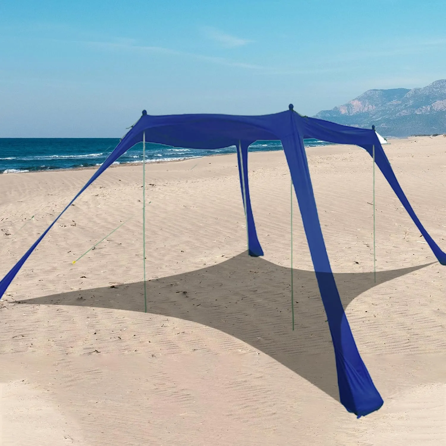 10x10 FT Family Beach Canopy Tent Pop Up Sun Shade Shelter with 4 Stability Poles Carry Bag Ground Pegs Sand Shovel Windproof Ropes Portable Outdoor Family for Beach Fishing Picnic