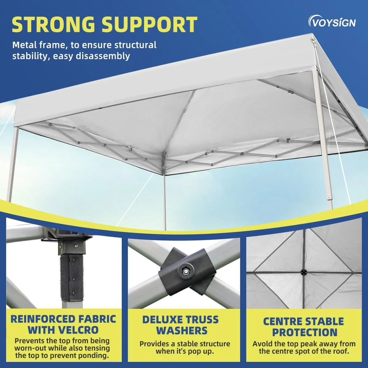 10x10 Pop Up Canopy Tent, Outdoor Instant Sun Shelter - White, Included 1 x Rolling Storage Wheeled Bag, 4 x Guylines, 8 x Stakes