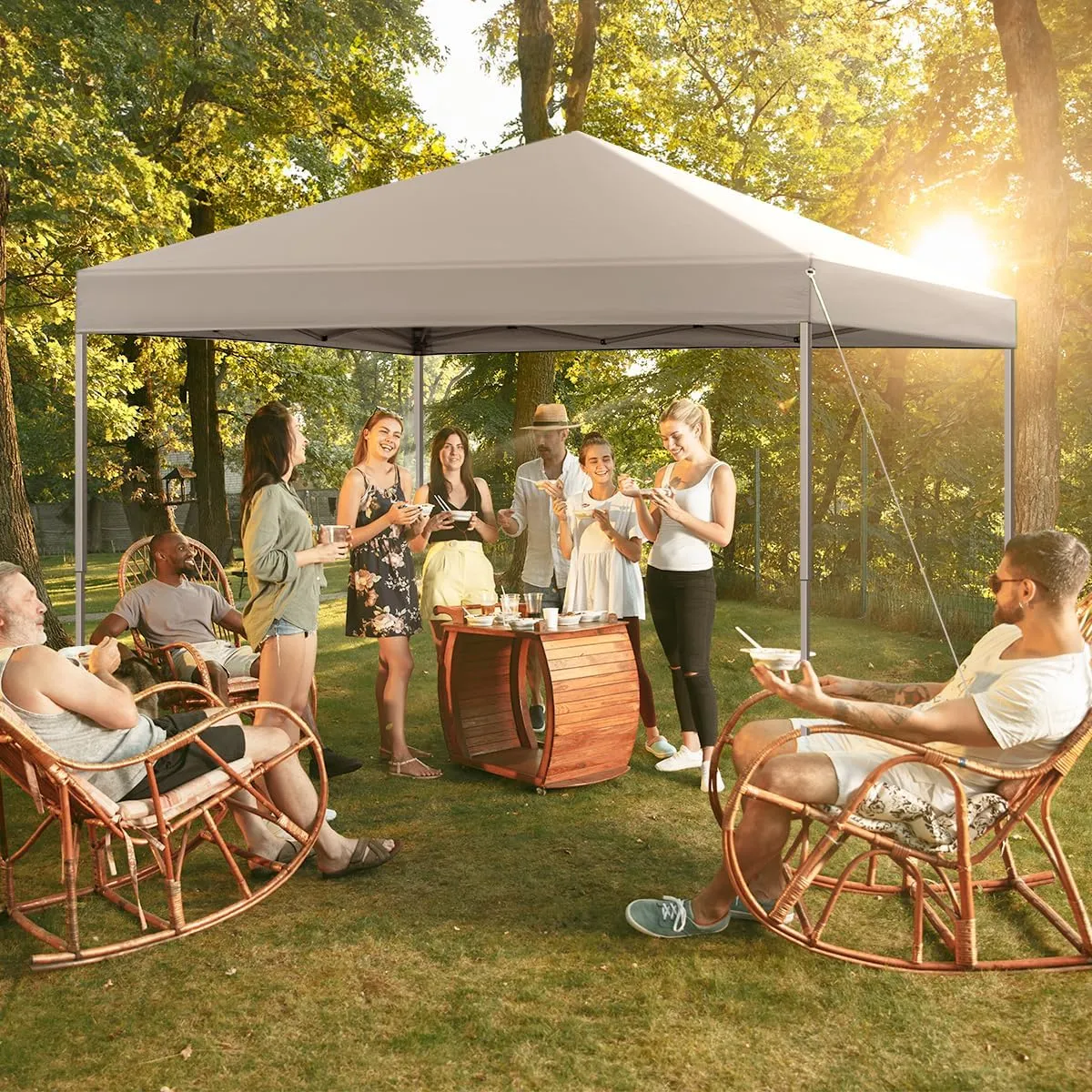 10x10 Pop Up Canopy Tent, Outdoor Instant Sun Shelter - White, Included 1 x Rolling Storage Wheeled Bag, 4 x Guylines, 8 x Stakes
