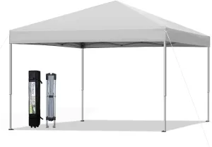 10x10 Pop Up Canopy Tent, Outdoor Instant Sun Shelter - White, Included 1 x Rolling Storage Wheeled Bag, 4 x Guylines, 8 x Stakes