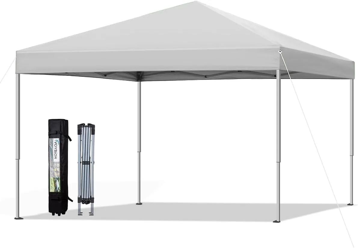 10x10 Pop Up Canopy Tent, Outdoor Instant Sun Shelter - White, Included 1 x Rolling Storage Wheeled Bag, 4 x Guylines, 8 x Stakes