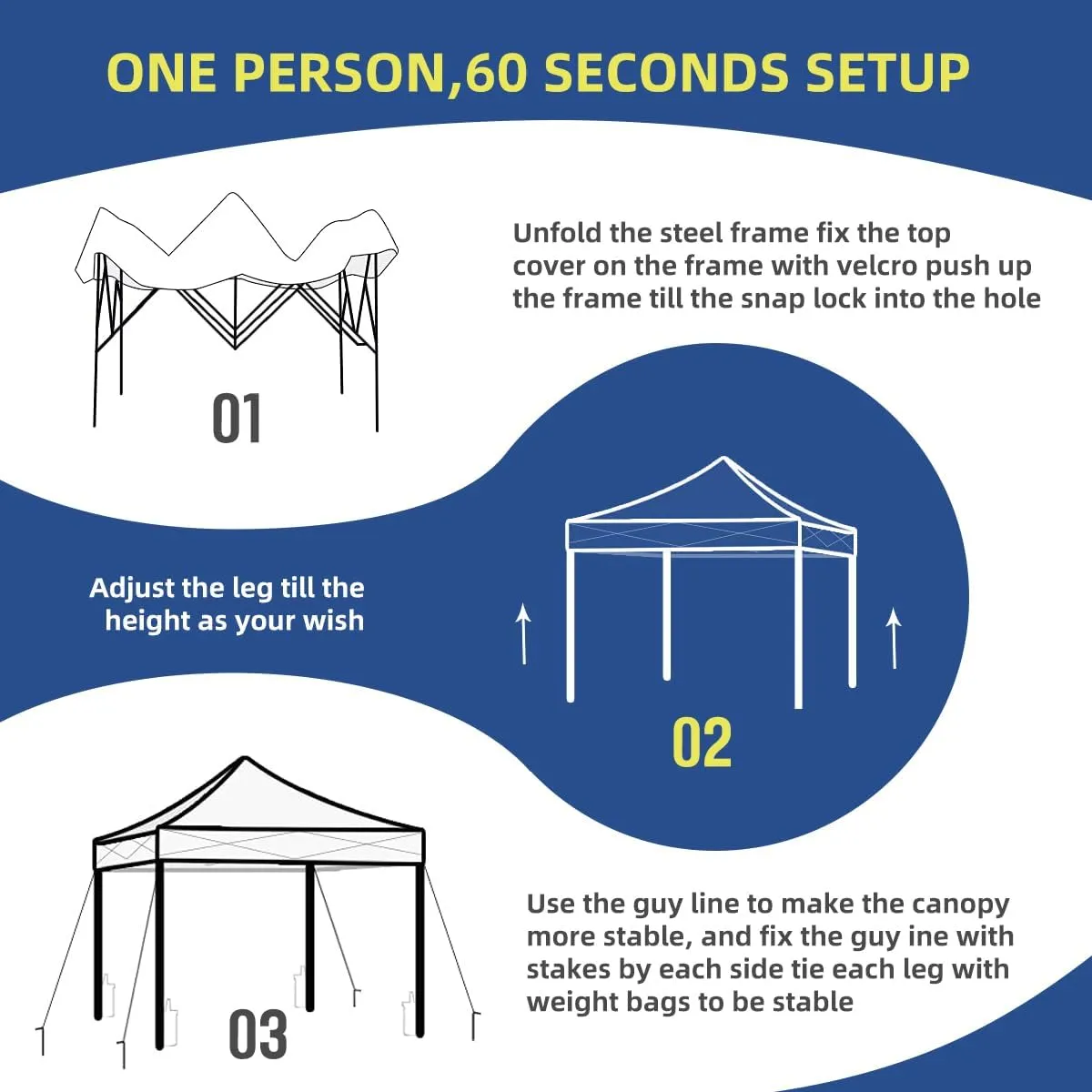 10x10 Pop Up Canopy Tent, Outdoor Instant Sun Shelter - White, Included 1 x Rolling Storage Wheeled Bag, 4 x Guylines, 8 x Stakes