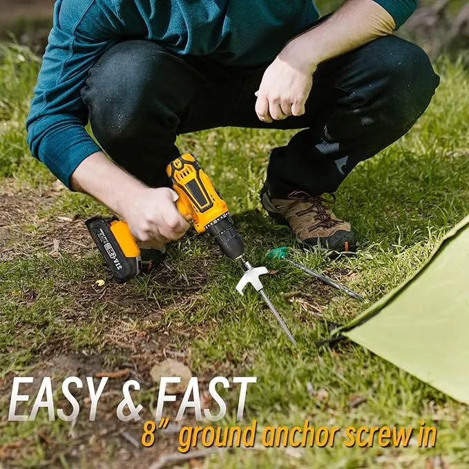 12 Pack Tent Stakes Heavy Duty, Screw in Tent Stakes Heavy Duty, Metal Tent Stakes, 8" Tent Pegs, Camping Stakes, with 1 Hex Head Driver, 1Stopper T Pull Hook, with 4 X 13ft Ropes,Storage Box (B1)