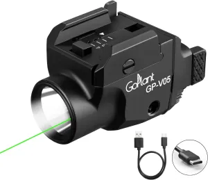 1500 Lumens Aircraft-Grade Aluminum Compact Pistol Flashlight, Picatinny Flashlights Laser Weapon Light, Subcompact Tactical Pistol Lights,Green Laser Light Combo for Handgun, Rechargeable Gun Light