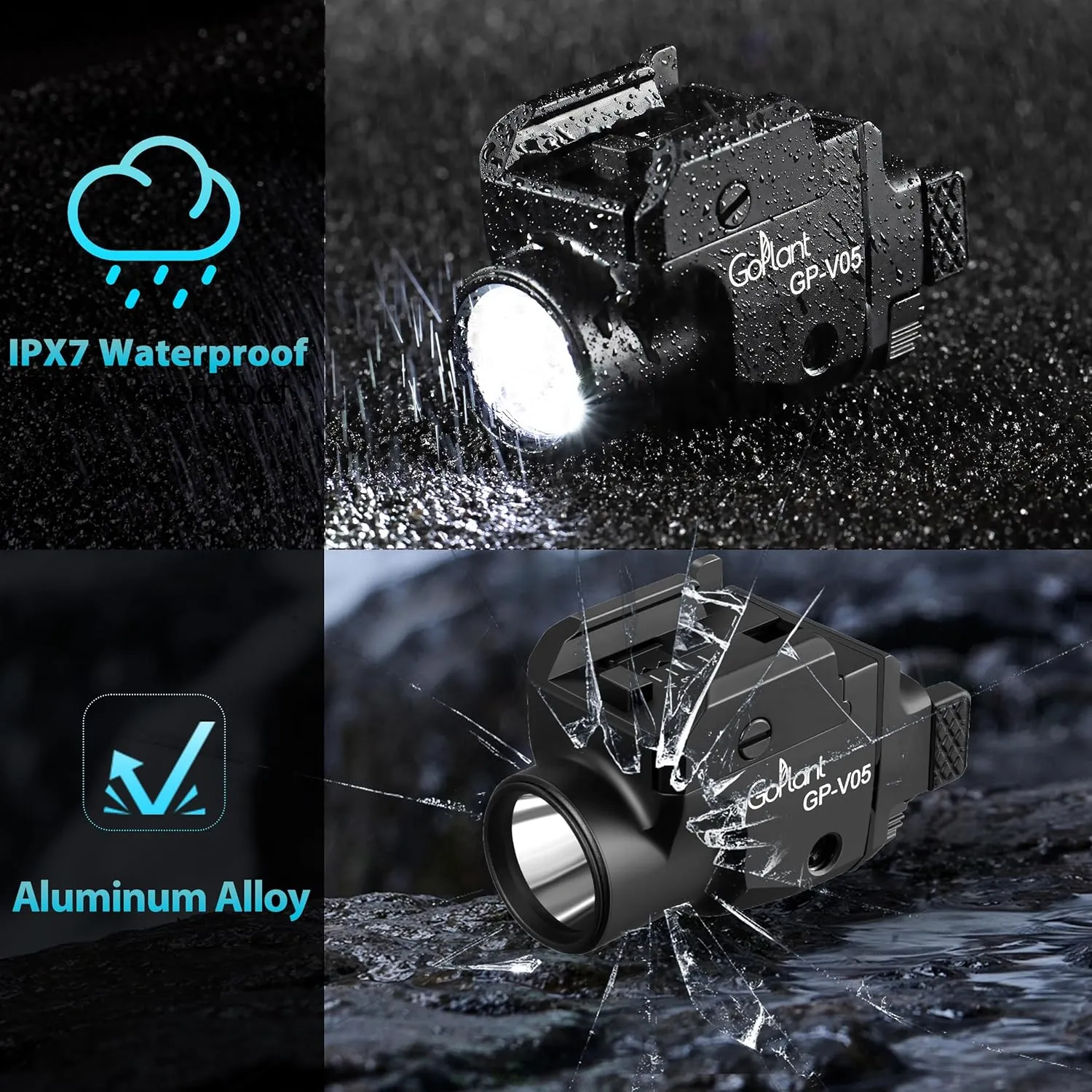 1500 Lumens Aircraft-Grade Aluminum Compact Pistol Flashlight, Picatinny Flashlights Laser Weapon Light, Subcompact Tactical Pistol Lights,Green Laser Light Combo for Handgun, Rechargeable Gun Light