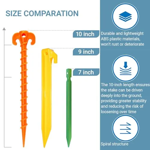 15pcs Spiral Plastic Tent Stakes-10" Heavy Duty Tent Pegs Stakes
