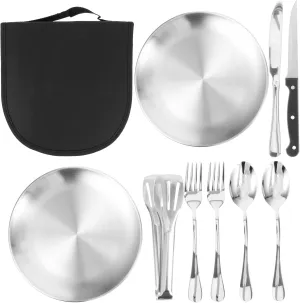 1set Portable Cutlery Kit Stainless Steel Utensil Set Storage Case for Camping Hiking and Picnics Reusable Outdoor Tableware for and Use