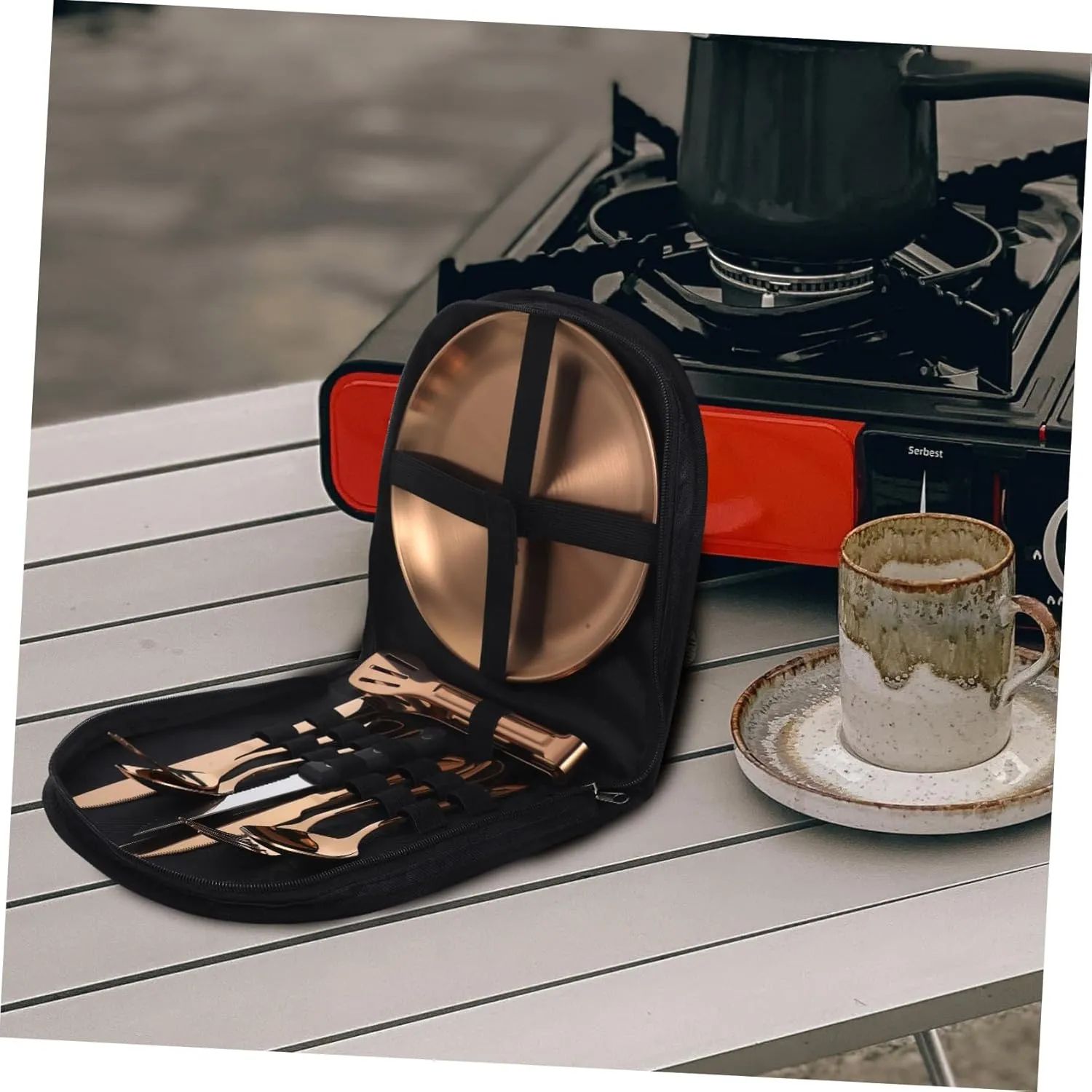 1set Stainless Steel Cutlery with Case Portable Utensil Kit for Camping Picnic and Outdoor Dining Complete Dinner Accessory Easy to Clean and Transport
