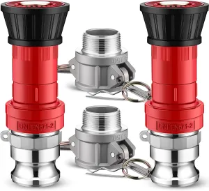 2 Fire Hose Nozzles Npsh/Npt Heavy-duty Industrial hose jet nozzle Thermoplastic Equipment Spray Fog with Aluminum Female and Male Aluminum Camlock Fitting for garden pool (1.5 Inches)