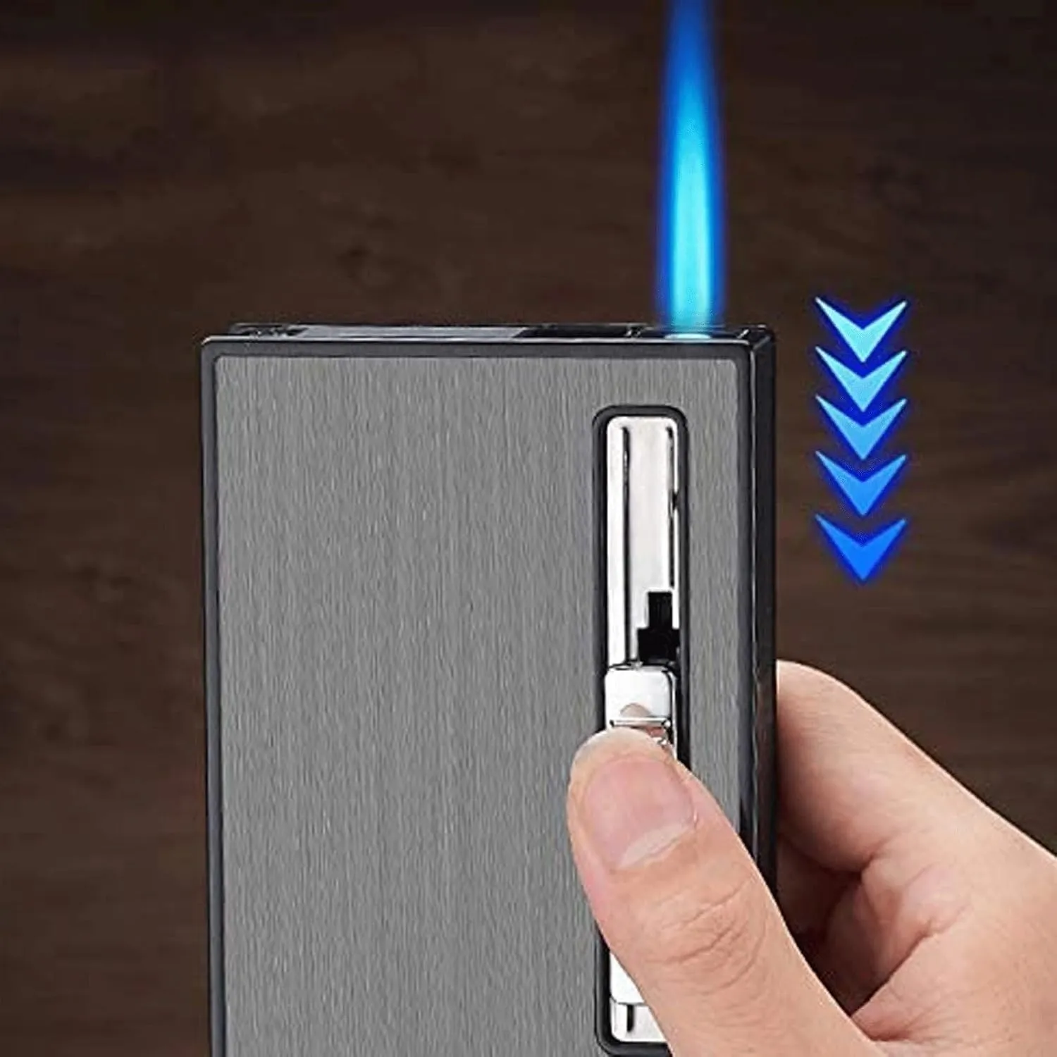 2-in-1 Lighter, Cigarette case with Built-in Lighter, Windproof, refillable Butane Jet Torch Lighter, Automatic pop-up, Portable Lighter case. (Color : A)