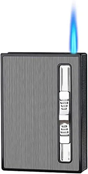 2-in-1 Lighter, Cigarette case with Built-in Lighter, Windproof, refillable Butane Jet Torch Lighter, Automatic pop-up, Portable Lighter case. (Color : A)