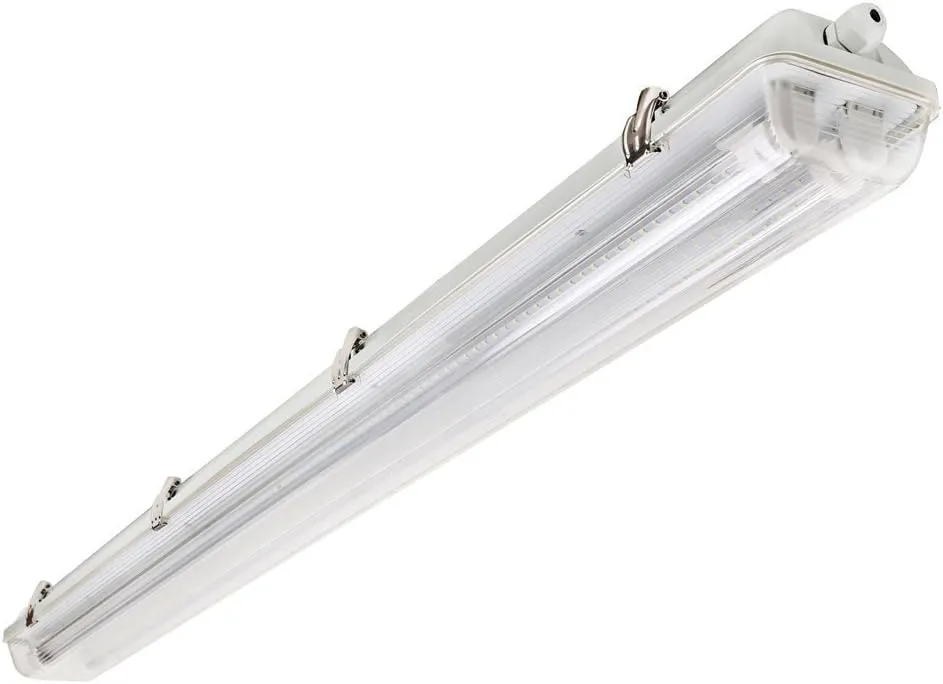2 Lamp LED Vapor Proof Fixture, UL & DLC, Clear Cover, Waterproof, IP65, 120-277v, Garage Lighting, Car Wash, Warehouse, Walk in Freezer, Bulbs Sold Separately