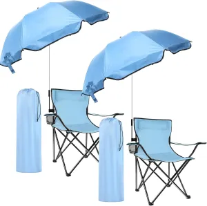 2 Pack Beach Chair with Umbrella for Adults Universal Clamp Folding Lightweight Adjustable Backpack Sling Beach Camping Chair with Cup Holder for Sand Camping Travel Outdoor Pool(Sky Blue)
