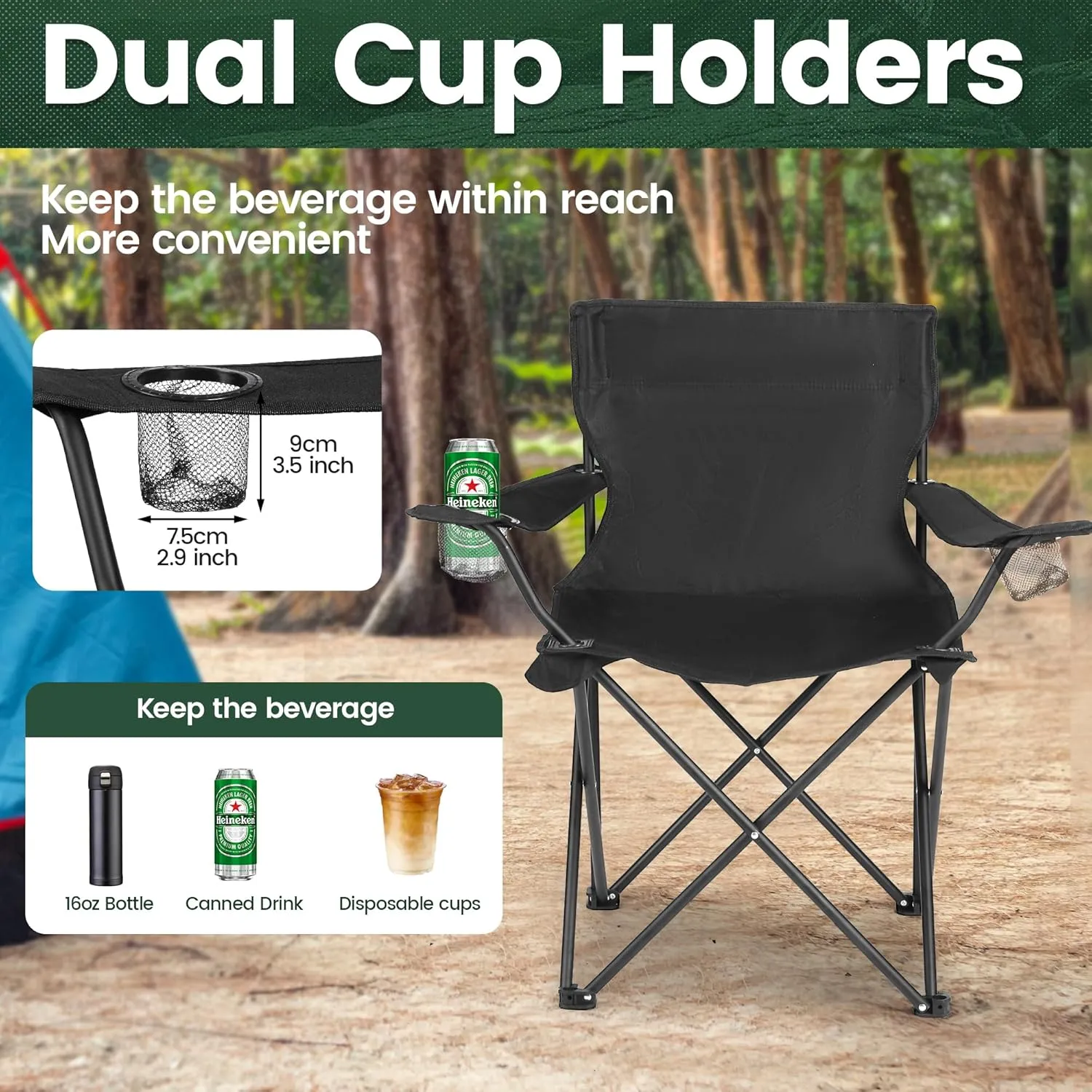 2 Pack Camping Chairs - Lightweight and Supportive Chairs for Adult and Lightweight Individuals - Compact, Durable, and Portable - Ideal for Camping, Hiking, Beach, and Picnics -Carry Bag