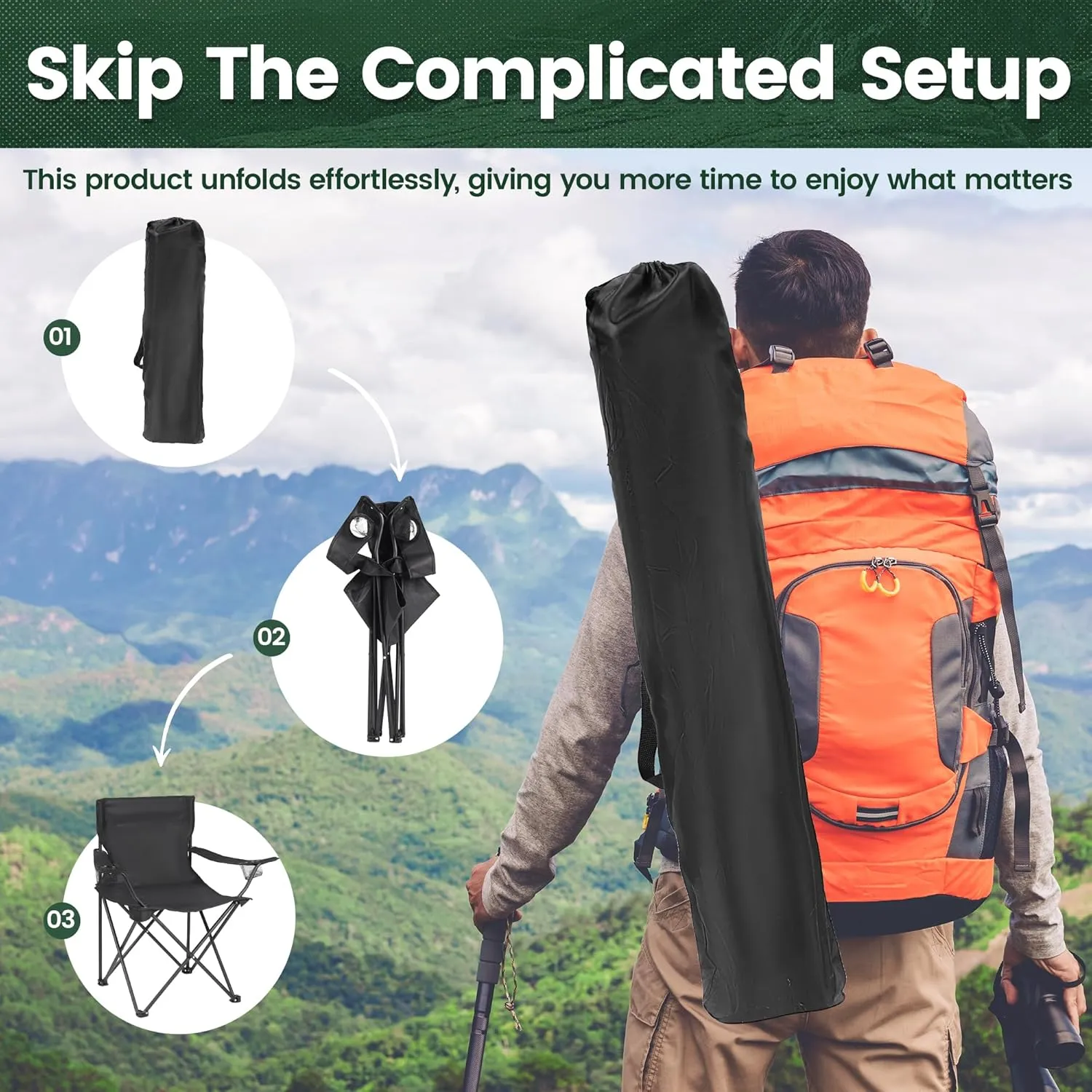 2 Pack Camping Chairs - Lightweight and Supportive Chairs for Adult and Lightweight Individuals - Compact, Durable, and Portable - Ideal for Camping, Hiking, Beach, and Picnics -Carry Bag