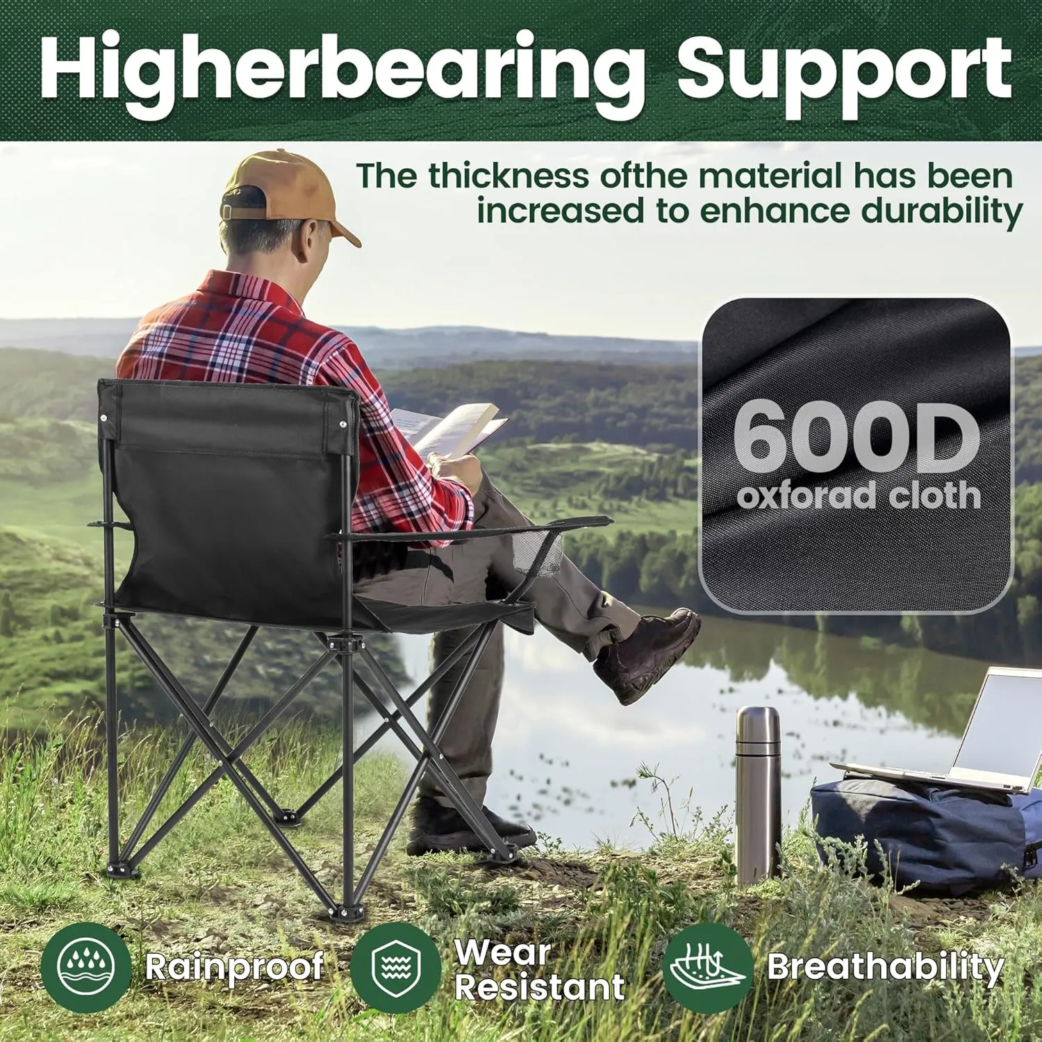 2 Pack Camping Chairs - Lightweight and Supportive Chairs for Adult and Lightweight Individuals - Compact, Durable, and Portable - Ideal for Camping, Hiking, Beach, and Picnics -Carry Bag