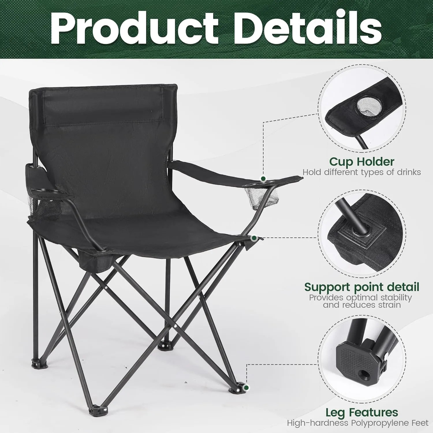 2 Pack Camping Chairs - Lightweight and Supportive Chairs for Adult and Lightweight Individuals - Compact, Durable, and Portable - Ideal for Camping, Hiking, Beach, and Picnics -Carry Bag
