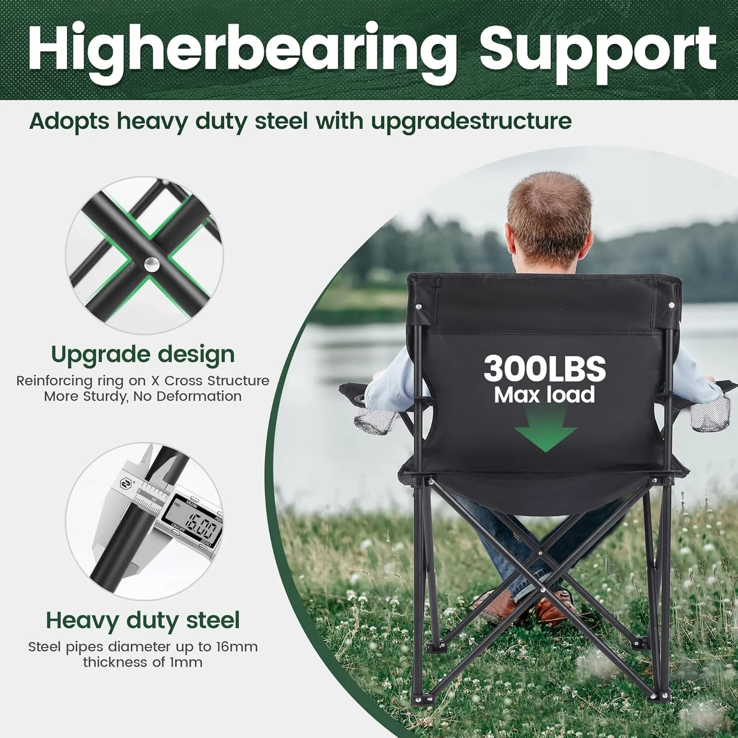 2 Pack Camping Chairs - Lightweight and Supportive Chairs for Adult and Lightweight Individuals - Compact, Durable, and Portable - Ideal for Camping, Hiking, Beach, and Picnics -Carry Bag