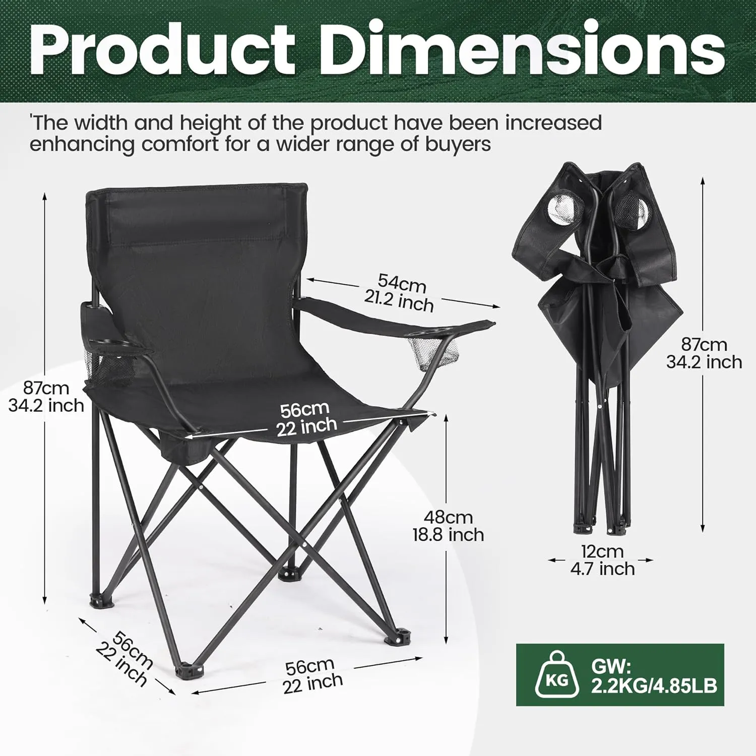 2 Pack Camping Chairs - Lightweight and Supportive Chairs for Adult and Lightweight Individuals - Compact, Durable, and Portable - Ideal for Camping, Hiking, Beach, and Picnics -Carry Bag