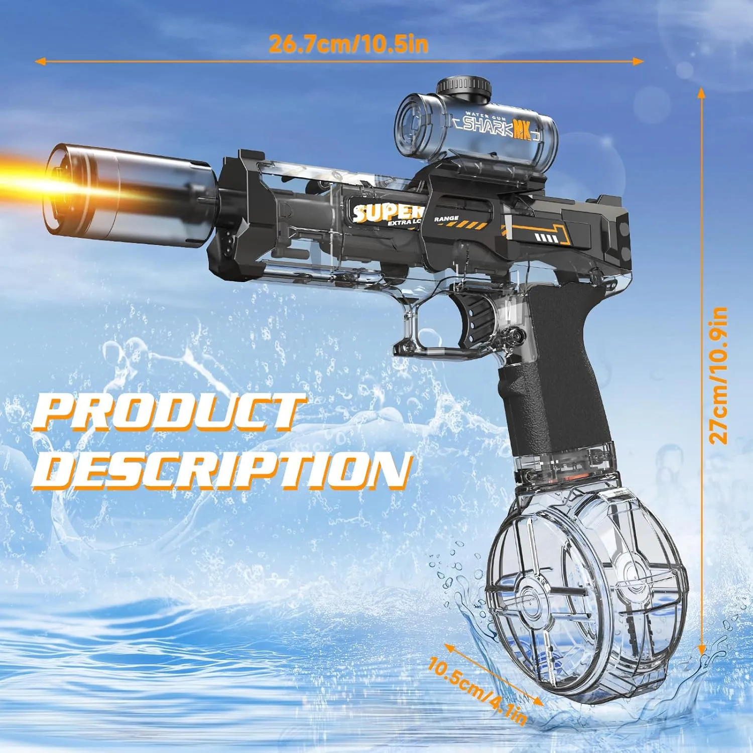 2 Pack Electric Water Guns,Auto Squirt Gun Blaster with Muzzle Light,Water Gun Long Range 23-32 FT,Outdoor Party Shooting Game Toy with 4 Batteries,Ideal Summer Soaker Gun Gift for Kids & Adults.