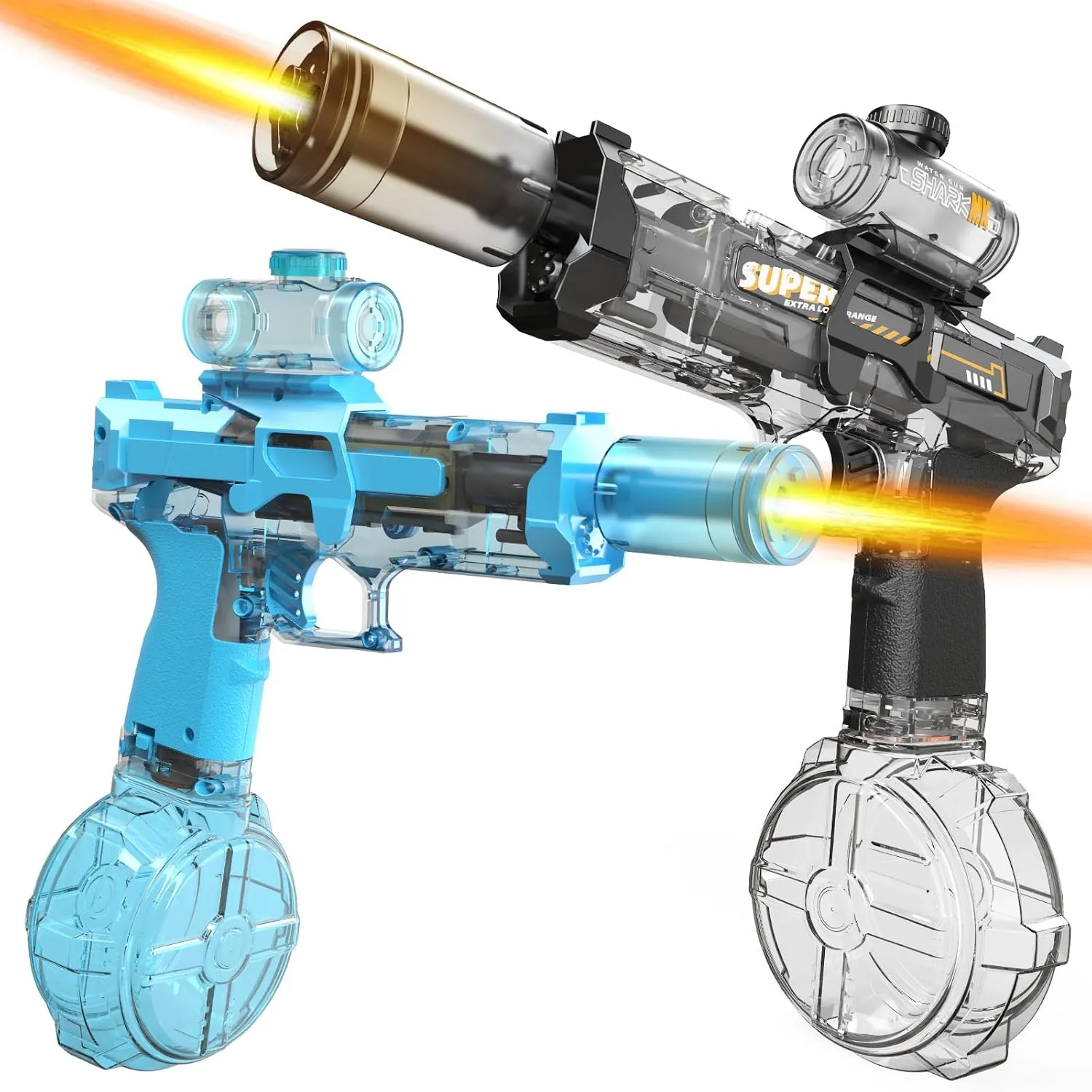 2 Pack Electric Water Guns,Auto Squirt Gun Blaster with Muzzle Light,Water Gun Long Range 23-32 FT,Outdoor Party Shooting Game Toy with 4 Batteries,Ideal Summer Soaker Gun Gift for Kids & Adults.