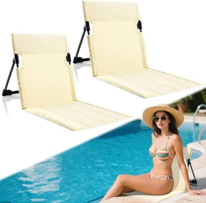 2 Pack Foldable Pool Side Chairs, Poolside Chairs for Edge of Pool Portable Camping Folding Chair,Beach Chair with Backrest for Pools and Camping Beach (Beige)