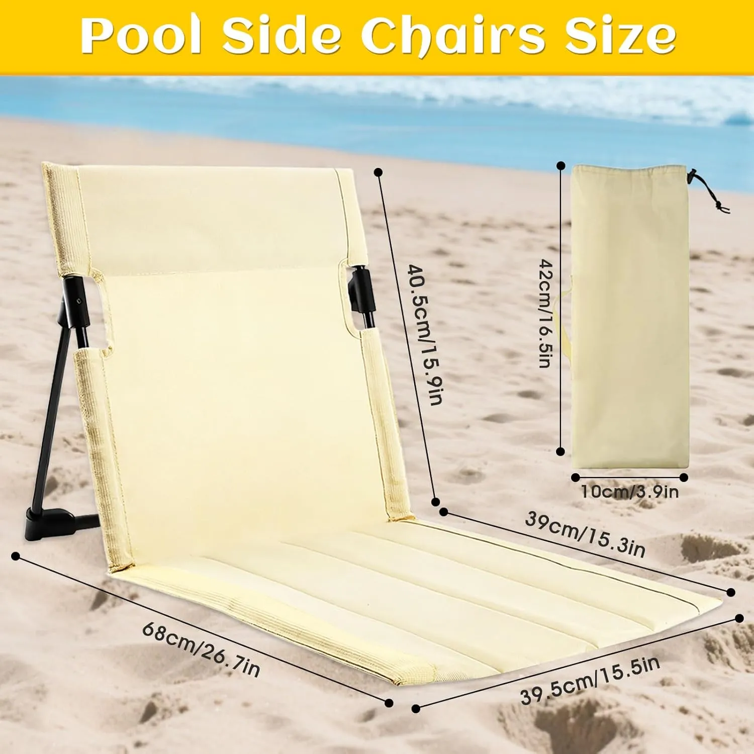 2 Pack Foldable Pool Side Chairs, Poolside Chairs for Edge of Pool Portable Camping Folding Chair,Beach Chair with Backrest for Pools and Camping Beach (Beige)