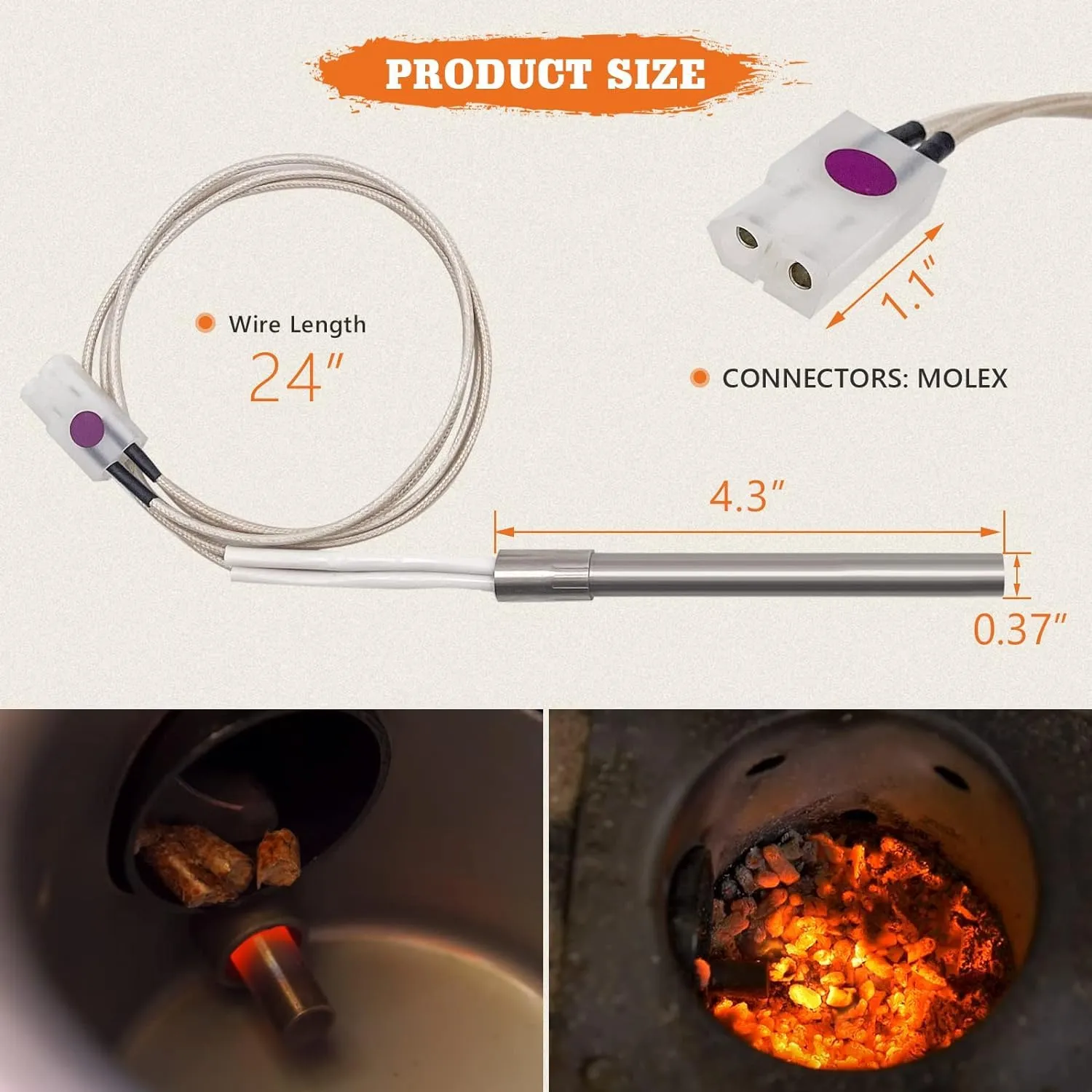 2 Pack Hot Rod Igniter Kit Replacement for Pit Boss, Pellet Grill Igniter Rod Heating Element Compatible with Pitboss, for Traeger & Camp Chef Grill, with 2 Fuses