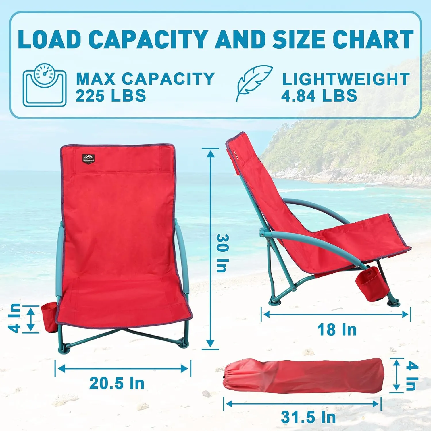 2 Pack Low Beach Chair,Folding Recliner Camping Chair for Adults,Lightweight Backpacking Low Seat Camping Chairs with Cup Holder, Carry Bag for Outdoor Camp Lawn Picnic Festival,Pink