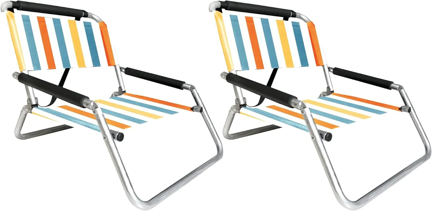 2 Pack of Neso Lightweight Water Resistant Beach Chairs with Shoulder Strap and Slip Pocket - Folds Thin (Vintage Stripes)