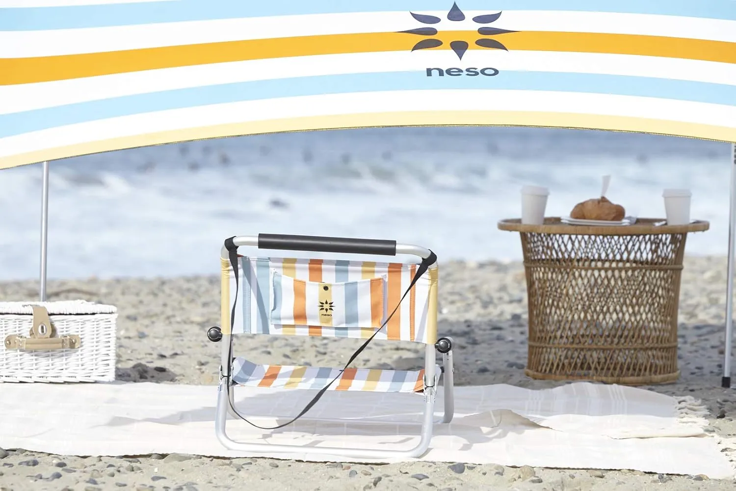 2 Pack of Neso Lightweight Water Resistant Beach Chairs with Shoulder Strap and Slip Pocket - Folds Thin (Vintage Stripes)