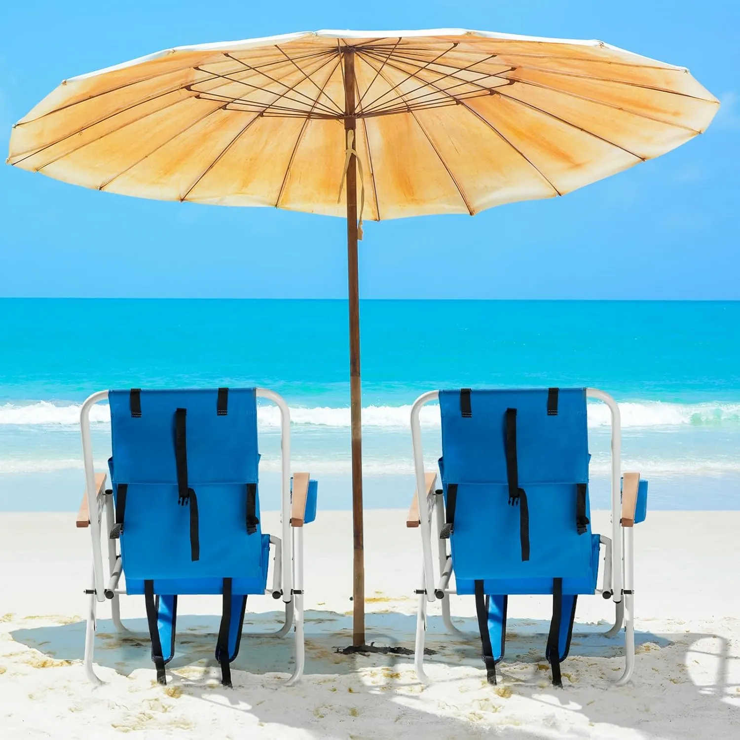 2 Pack Outdoor Beach Lawn Chairs,4 Position Portable Backpack Foldable Camping Chair,Lightweight Beach Chairs for Adults,Patio Dining Chairs,with Cup Holder,for Yard Pool Picnic Fishing (Blue)