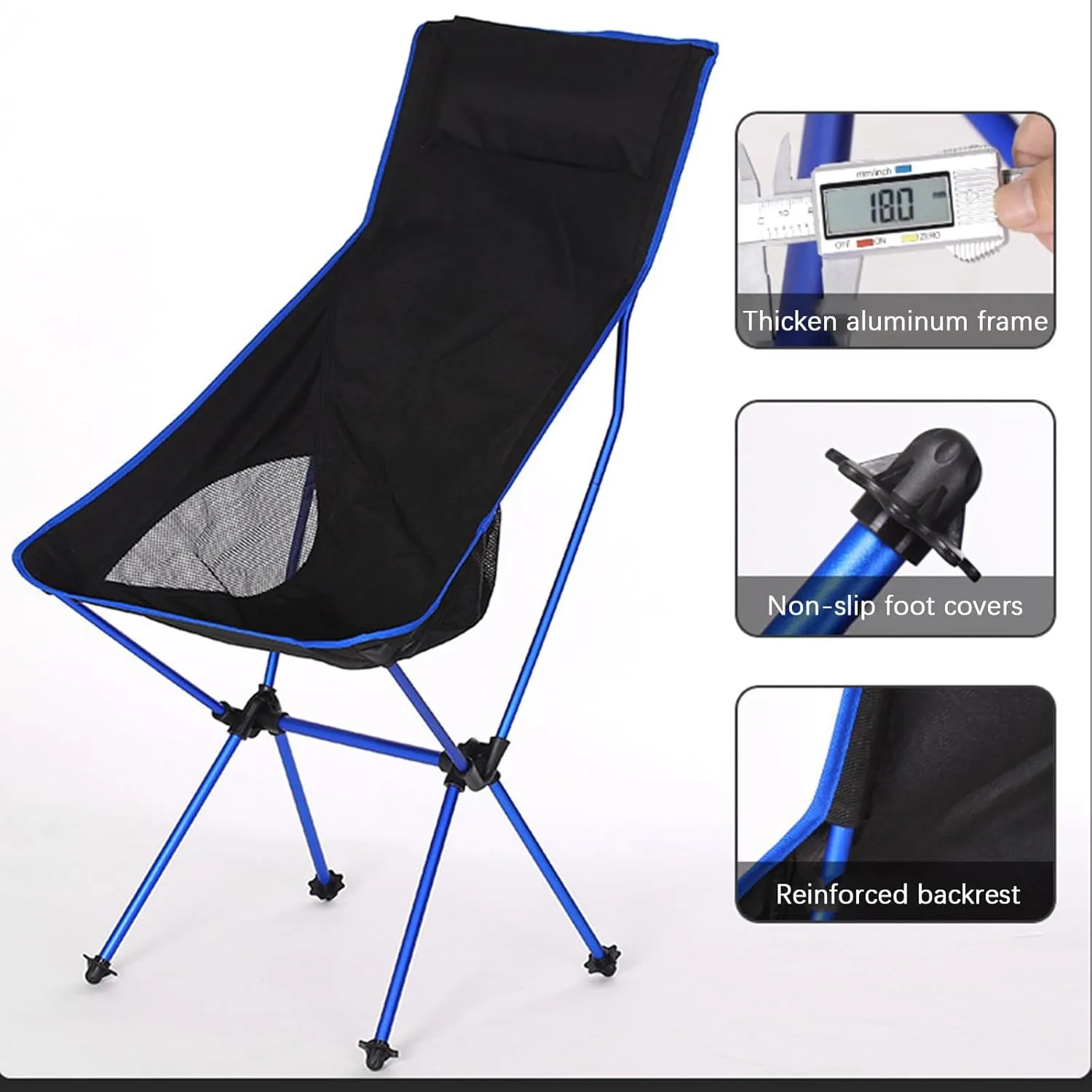 2 Pack Portable High Back Camping Chairs, Outdoor Folding Chair Supports 330 LBS, Ultralight Compact Aluminum Folding Beach Chair with Carry Bag, for Hiking Picnic Fishing,Blue a