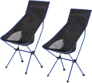 2 Pack Portable High Back Camping Chairs, Outdoor Folding Chair Supports 330 LBS, Ultralight Compact Aluminum Folding Beach Chair with Carry Bag, for Hiking Picnic Fishing,Blue b