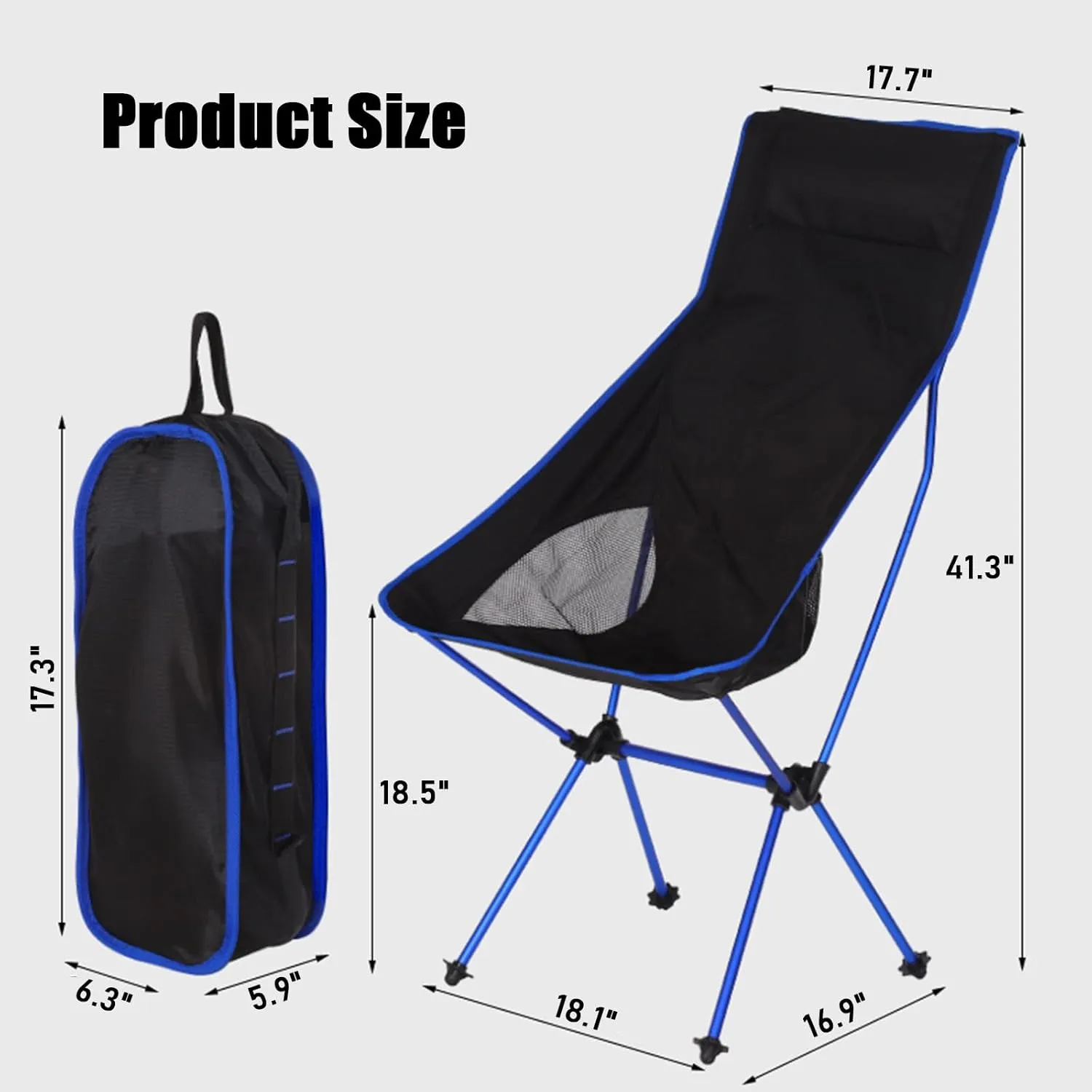 2 Pack Portable High Back Camping Chairs, Outdoor Folding Chair Supports 330 LBS, Ultralight Compact Aluminum Folding Beach Chair with Carry Bag, for Hiking Picnic Fishing,Orange