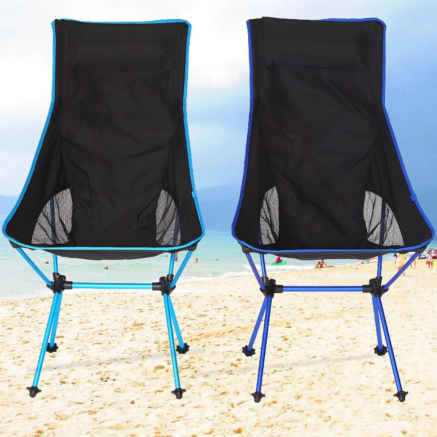 2 Pack Portable High Back Camping Chairs, Outdoor Folding Chair Supports 330 LBS, Ultralight Compact Aluminum Folding Beach Chair with Carry Bag, for Hiking Picnic Fishing,Orange