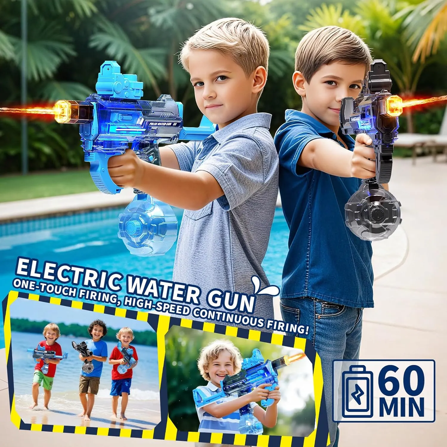2 Pack Uregoio Electric Blaster Water Guns for Adults & Kids, Automatic Squirt Guns with 32-44 FT Long Range, Big Water Guns with LED Light, Summer Outdoor Beach Swimming Party Pool Toy