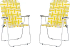 2 Pcs Patio Folding Lawn Chairs for Adults,Lightweight Patio Beach Chair,Foldable Camping Lawn Chairs,Outdoor Indoor Portable Beach Chair,with High Back,for Garden, Poolside, Travel, Picnic (Yellow)
