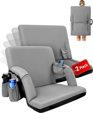2 Pcs Stadium Seat with Back Support 14-Position Bleacher Seat with Japanese KOYO Bearings Portable Bleacher Chair with Wider Cushion Ideal Seat for Sport Events, Camping