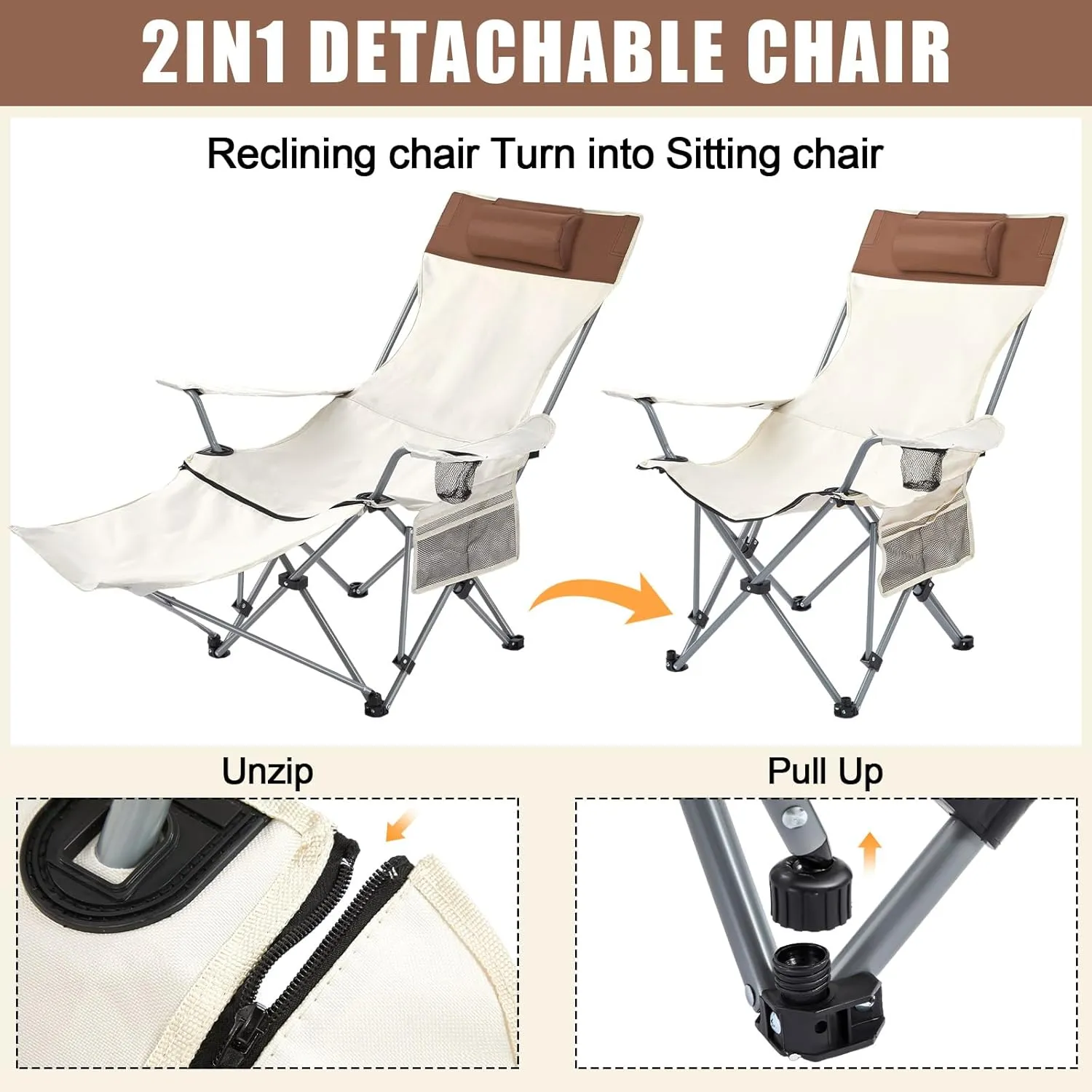 2 Set Reclining Camping Chair with Umbrella for Adult Folding Camping Chair with Foot Rest Adjustable Clamp Canopy Shade, SPF 50 , Lounger for Outdoor Spring Summer Travel(White,Retro)